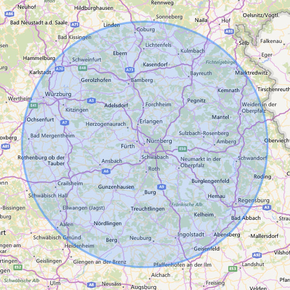 Rund 100km um Nürnberg ist wodacon für Sie im Einsatz